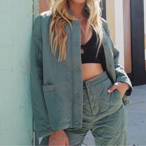 Fabletics Quilted Bomber nylon Jacket in Sage Green